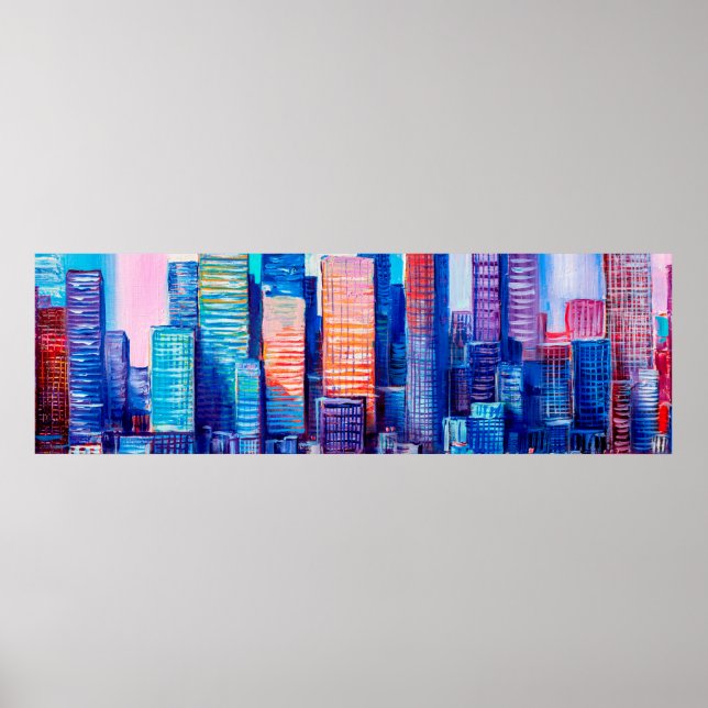 Artistic painting of skyscrapers. Abstract style.  Poster (Front)