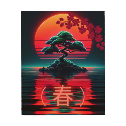 Artistic Painting on Wood with Bonsai Tree  Wood Wall Art
