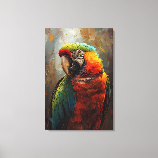 Artistic Parrot Portrait – Vibrant Oil Painting Canvas Print (Front)