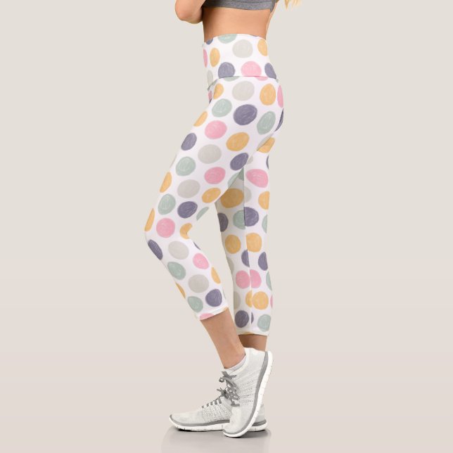 artistic pastel colorful polka dot pattern capri leggings (Left)