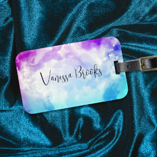 Artistic Pastel Pink and Blue Watercolor Script Luggage Tag