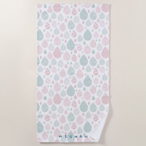 Artistic Pastel Raindrops Monogram Beach towel