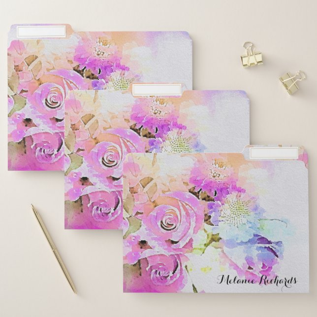 Artistic Pastel Watercolor Floral Spring Bouquet  File Folder (Set)