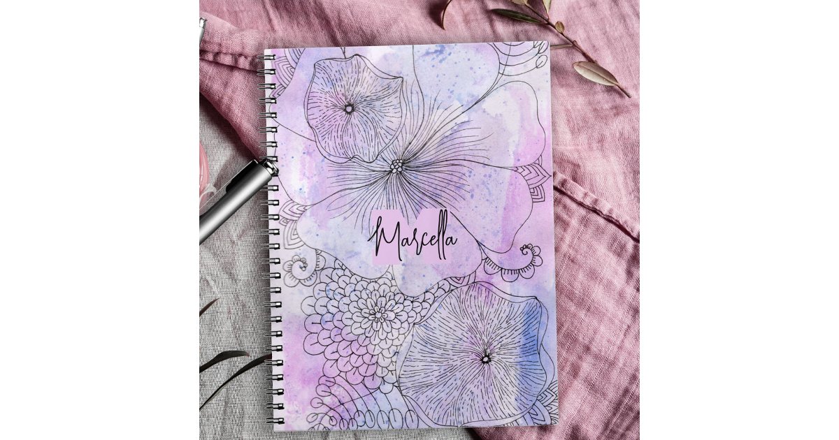 Artistic Pastel Watercolor Line Art Diary Notebook | Zazzle