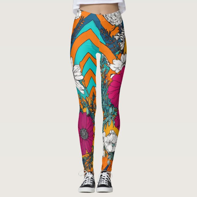 Artistic pattern with colorful flowers Leggings (Front)