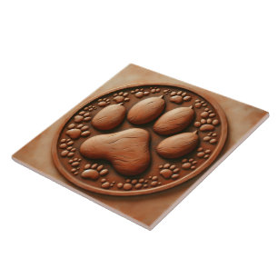 Artistic Paw Print Tile Adorning a Rustic Surface