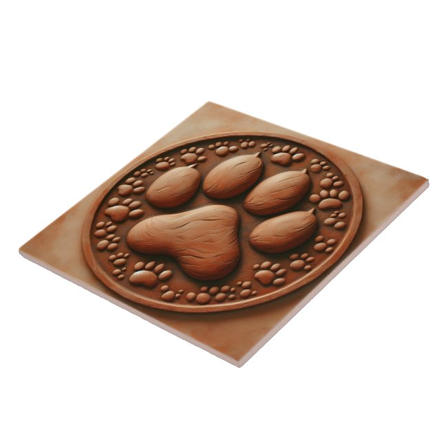 Artistic Paw Print Tile Adorning a Rustic Surface (Side)