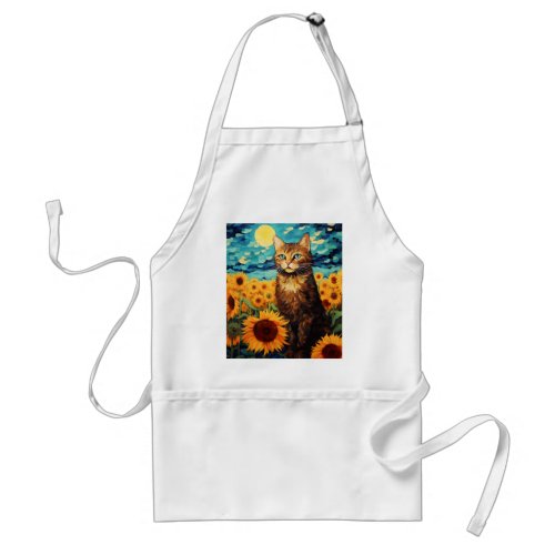 Artistic Paws in the Sunflower Field Vintage Feli Adult Apron