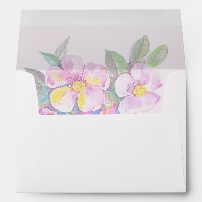 Artistic Peach Flowers Watercolor Hand-painted Envelope (Back (Bottom))