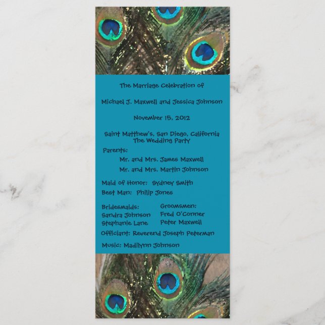 Artistic Peacock Wedding Program (Front)