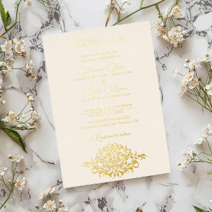 Artistic Pearl Crème Floral Paisley Muslim Wedding Foil Invitation