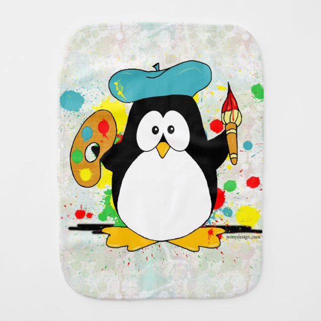 Artistic Penguin Baby Burp Cloth (Front)