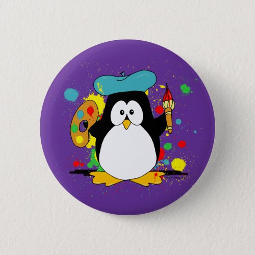 Artistic Penguin Cartoon Button