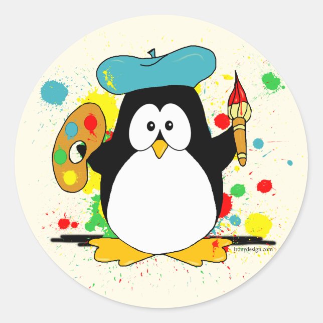 Artistic Penguin Classic Round Sticker (Front)