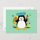 Artistic Penguin Green Postcard (Front/Back)