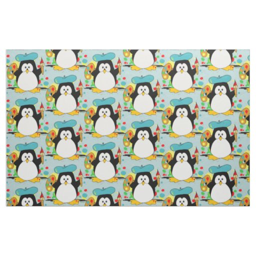 Artistic Penguin Painter Graphic Pattern Fabric