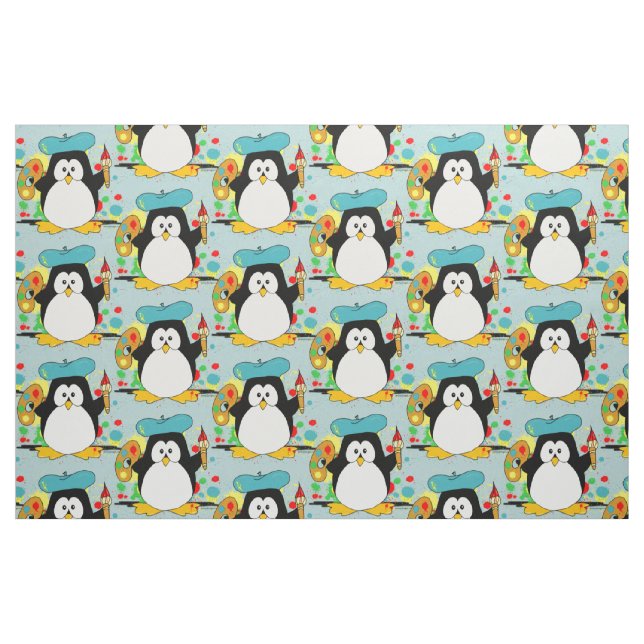 Artistic Penguin Painter Graphic Pattern Fabric (Fat Quarter)