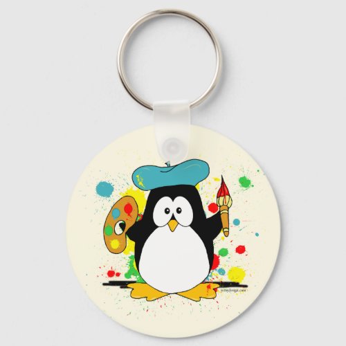 Artistic Penguin Painter Keychain