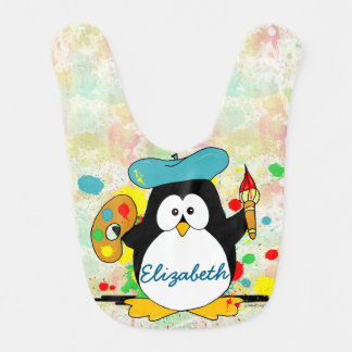 Artistic Penguin Painter Personalize Bib