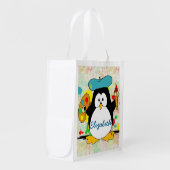 Artistic Penguin Painter Personalize Grocery Bag (Front Side)