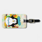 Artistic Penguin Painter Personalize Luggage Tag (Front Horizontal)