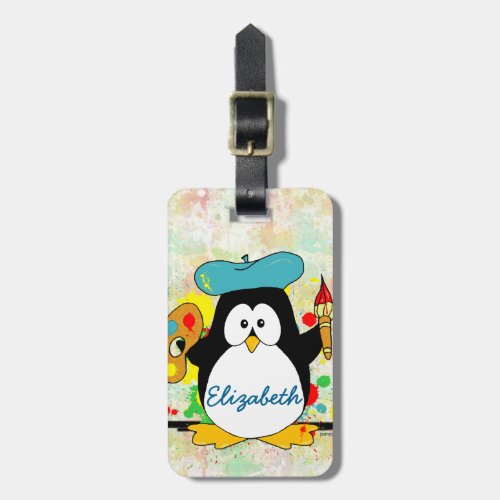 Artistic Penguin Painter Personalize Luggage Tag