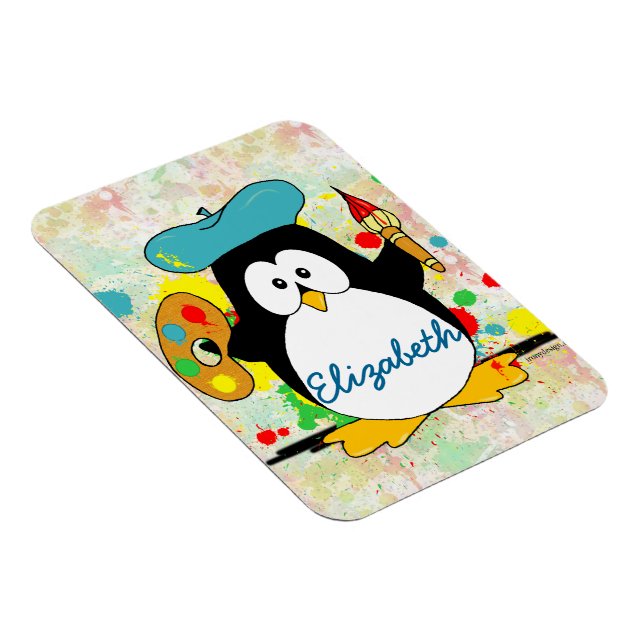 Artistic Penguin Painter Personalize Magnet (Right Side)
