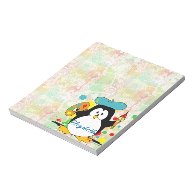 Artistic Penguin Painter Personalize Notepad (Rotated)