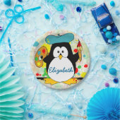 Artistic Penguin Painter Personalize Paper Plates (Party)