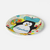 Artistic Penguin Painter Personalize Paper Plates (Angled)