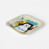 Artistic Penguin Painter Personalize Square Paper Plates (Angled)