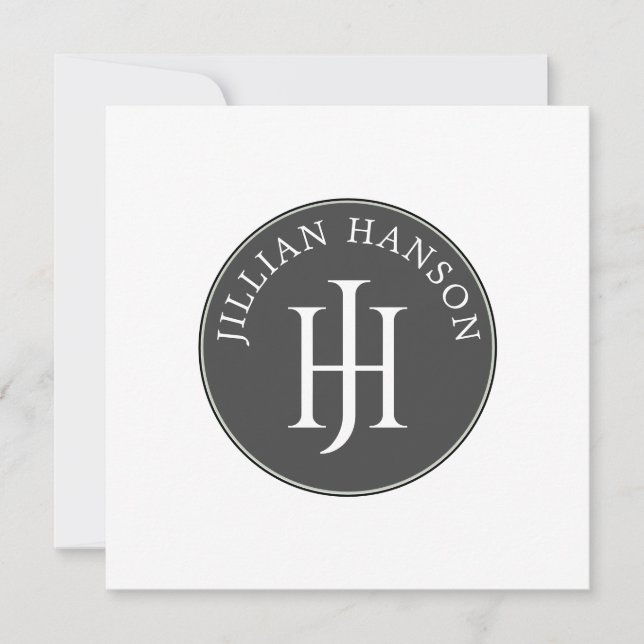 Artistic Personal Monogram Name Logo Black White Note Card (Front)