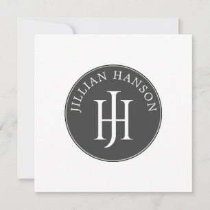 Artistic Personal Monogram Name Logo Black White Note Card