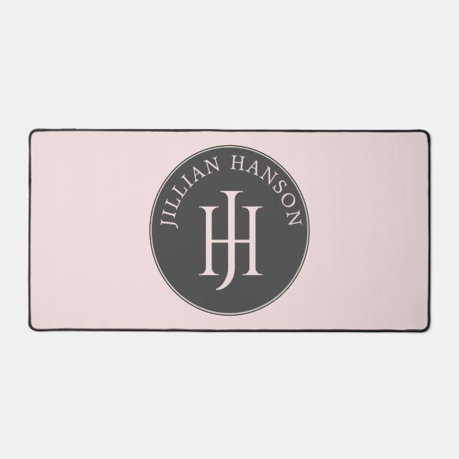 Artistic Personal Monogram Name Logo Blush Pink Desk Mat (Front)