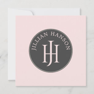 Artistic Personal Monogram Name Logo Blush Pink Note Card