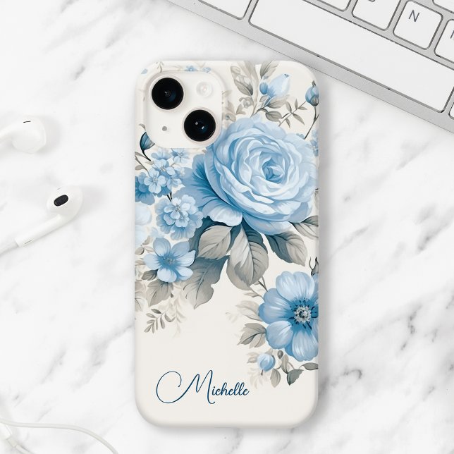 Artistic Personalized Light Pastel Blue Roses Case-Mate iPhone Case (Creator Uploaded)