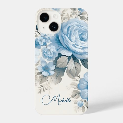 Artistic Personalized Light Pastel Blue Roses iPhone 14 Case