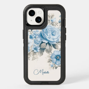 Artistic Personalized Light Pastel Blue Roses OtterBox iPhone 14 Case