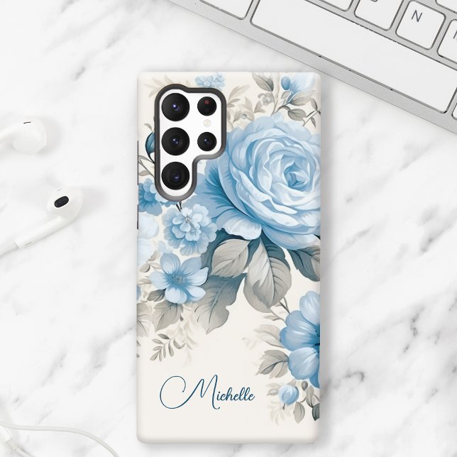 Artistic Personalized Light Pastel Blue Roses Samsung Galaxy Case (Creator Uploaded)