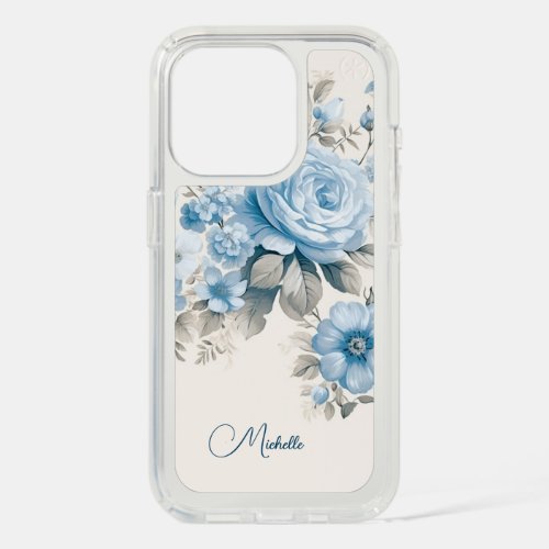 Artistic Personalized Light Pastel Blue Roses iPhone 15 Pro Case