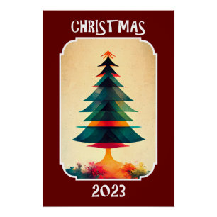 Artistic Pine Tree Merry Christmas 2023 Poster