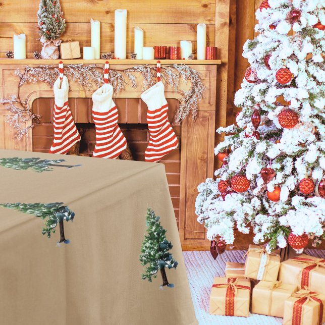 Artistic Pine Tree Watercolor Pattern Christmas Tablecloth (Creator Uploaded)