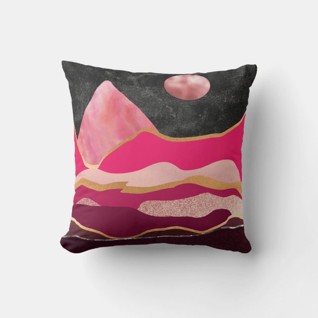 Artistic Pink & black abstract landscape Throw Pillow (Front)