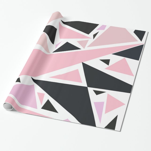 Artistic pink black abstract triangles pattern wrapping paper (Unrolled)