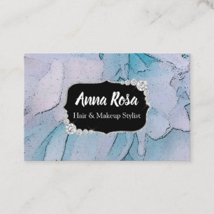 *~* Artistic Pink & Blue  Bling Diamond Peony Business Card