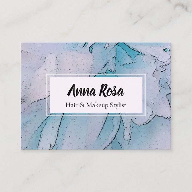 *~* Artistic Pink & Blue  Floral Flower Peony Business Card (Front)