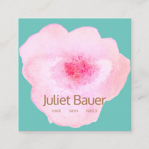 Artistic Pink Floral Watercolor Square Business Card