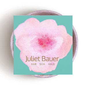 Artistic Pink Floral Watercolor Square Business Card