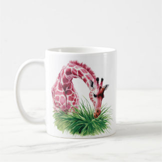 Artistic Pink Giraffe with Grass Mug