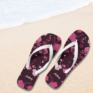 Artistic Pink Paint Splatter Name Flip Flops